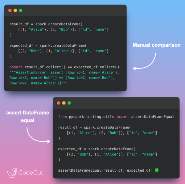 Best Practices for PySpark DataFrame Comparison Testing | CodeCut