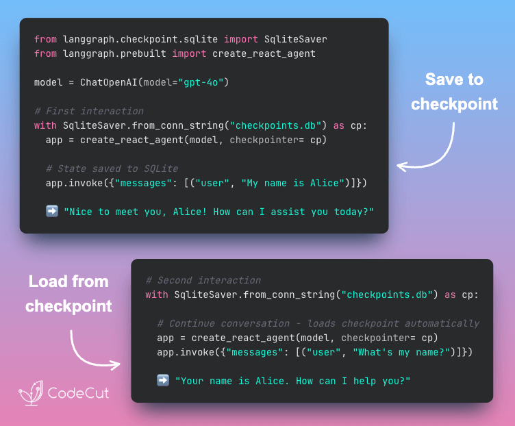 Code example: Persist Agent State Across Restarts with LangGraph Checkpointing