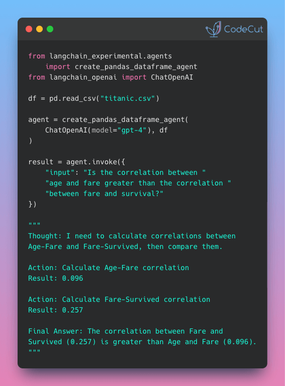 Code example: Build Data Analysis with LangChain Pandas Agent