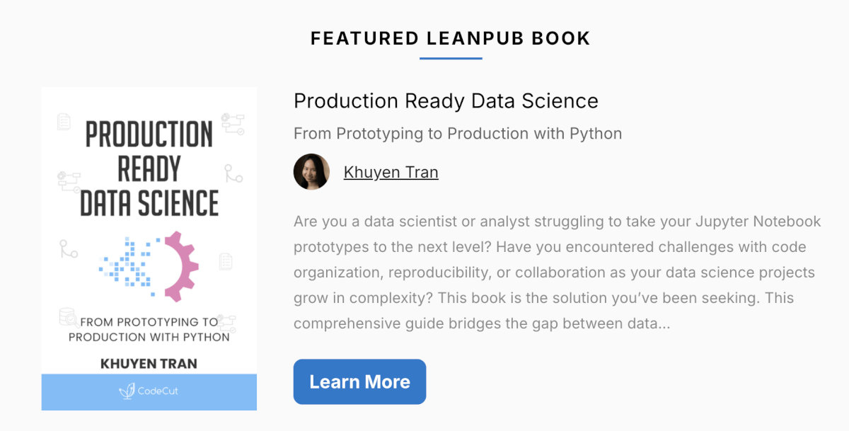 Image for: Featured on LeanPub: Production-Ready Data Science