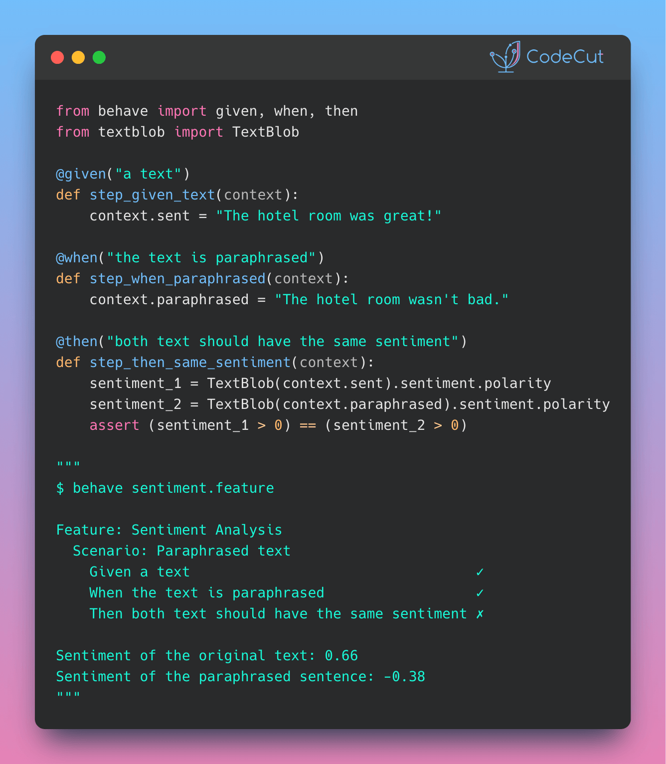 Code example: Turn Your ML Tests Into Plain English with Behave