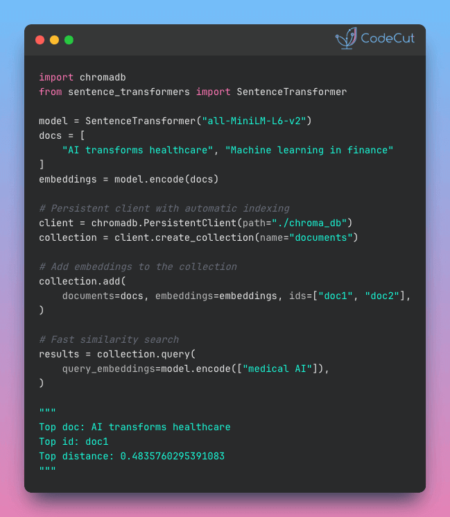 Code example: ChromaDB's Automatic Indexing: Fast Vector Search Made Easy