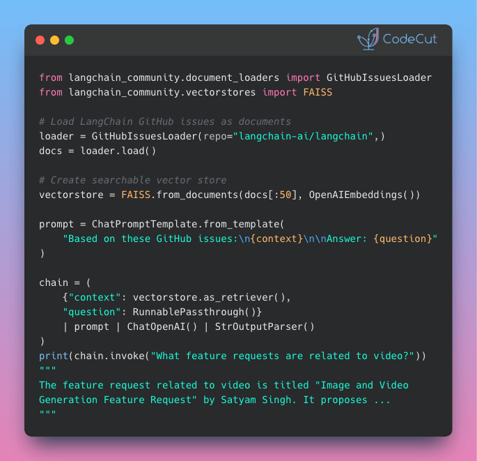 Code example: Analyze GitHub Repositories with LangChain Document Loaders