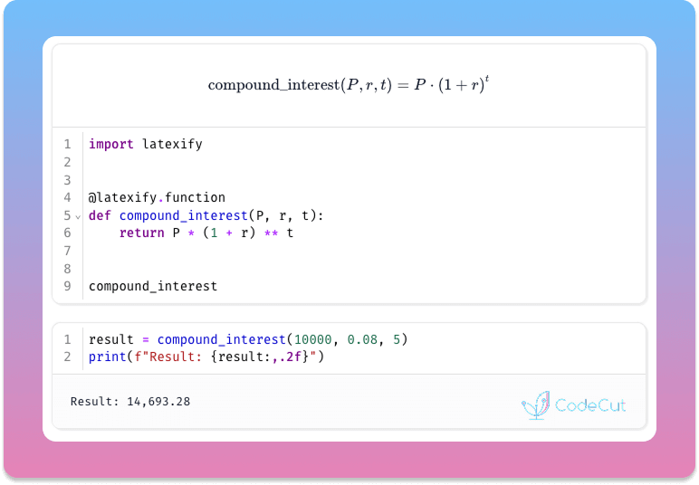 Code example: latexify: Turn Python Functions Into Clean Math Formulas