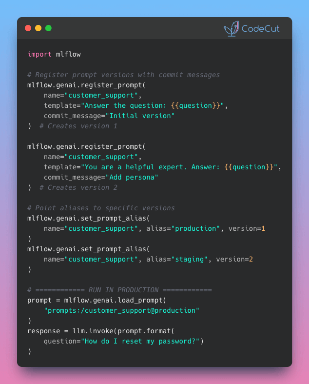 Code example: Swap AI Prompts Instantly with MLflow Prompt Registry