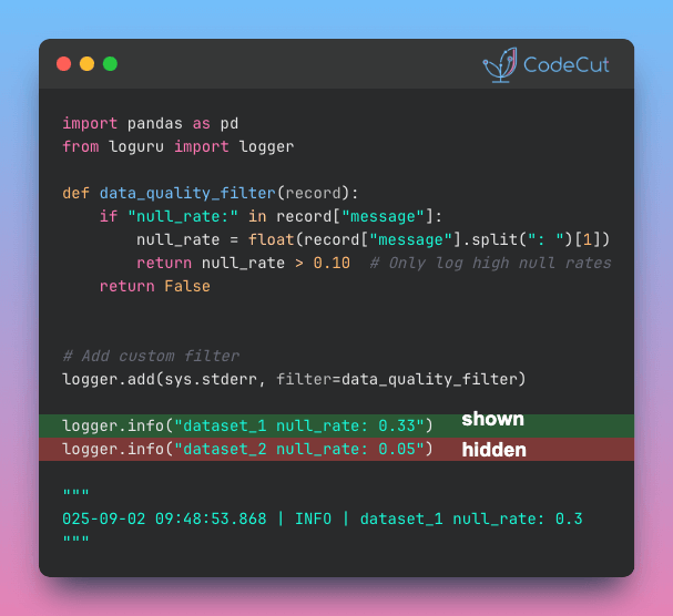 Code example: Build Dynamic Log Filters with Loguru Callables