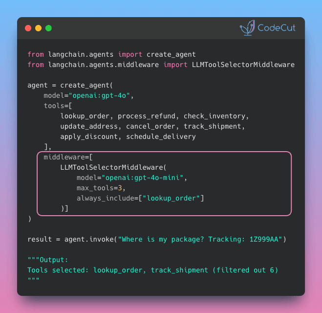 Code example: LangChain v1.0: Automate Tool Selection for Faster Agents