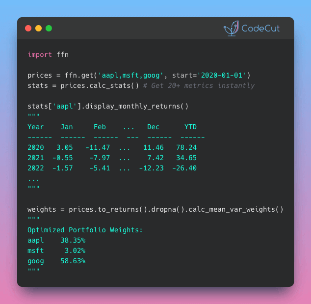 Code example: Build a Simple Portfolio Analyzer in Python with ffn