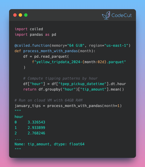 Code example: Coiled: Run Python in the Cloud with One Decorator