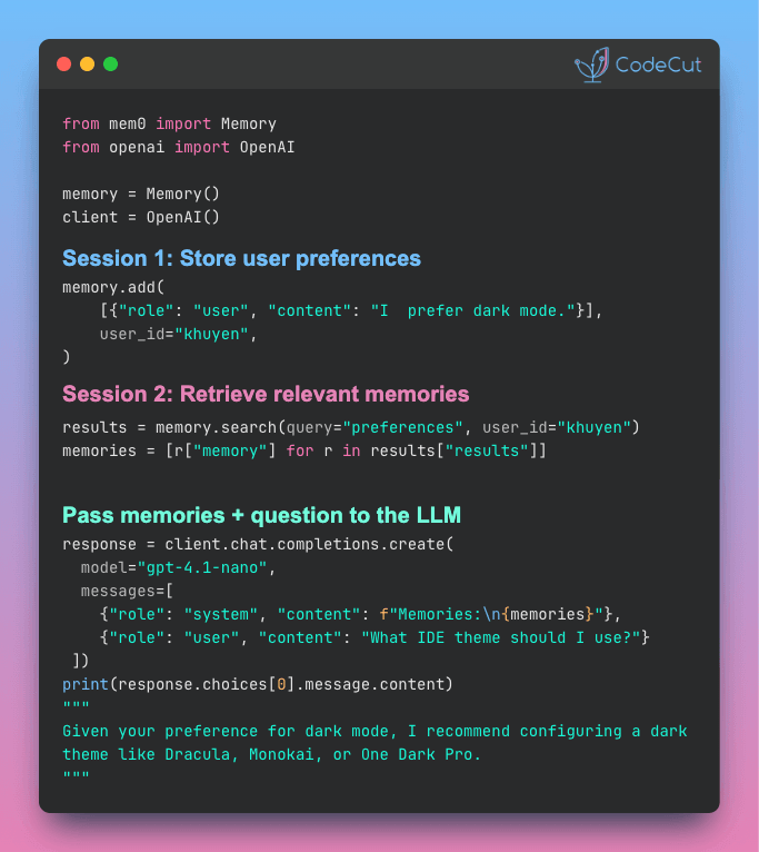 Code example: mem0: Give Your AI Memory Without Building a Vector DB